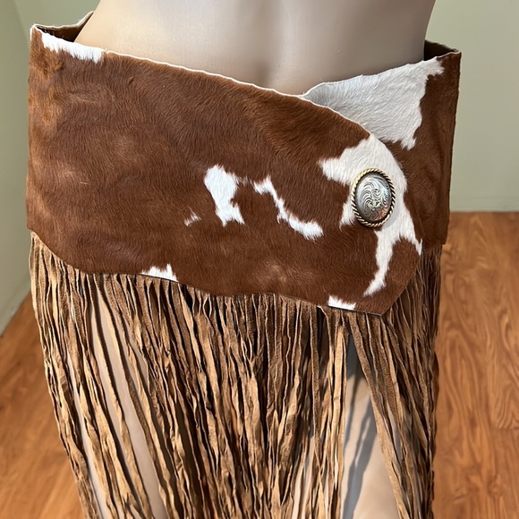 Pat Dahnke Vintage Calf Hair Belt With Long Brown Suede Fringe Velcro Closure - Picture 2 of 12